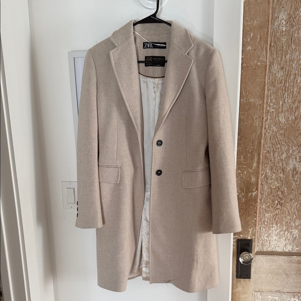 Zara Beige Single-Breasted Wool-Blend Coat